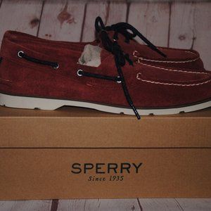 Sperry Mens Leeward 2-Eye Red Suede Boat Shoe NEW